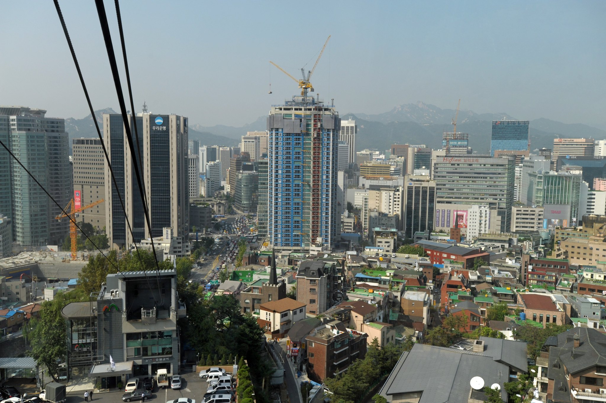 The rooftops of Myeongdong and central Seoul seen from the Namsan ropeway